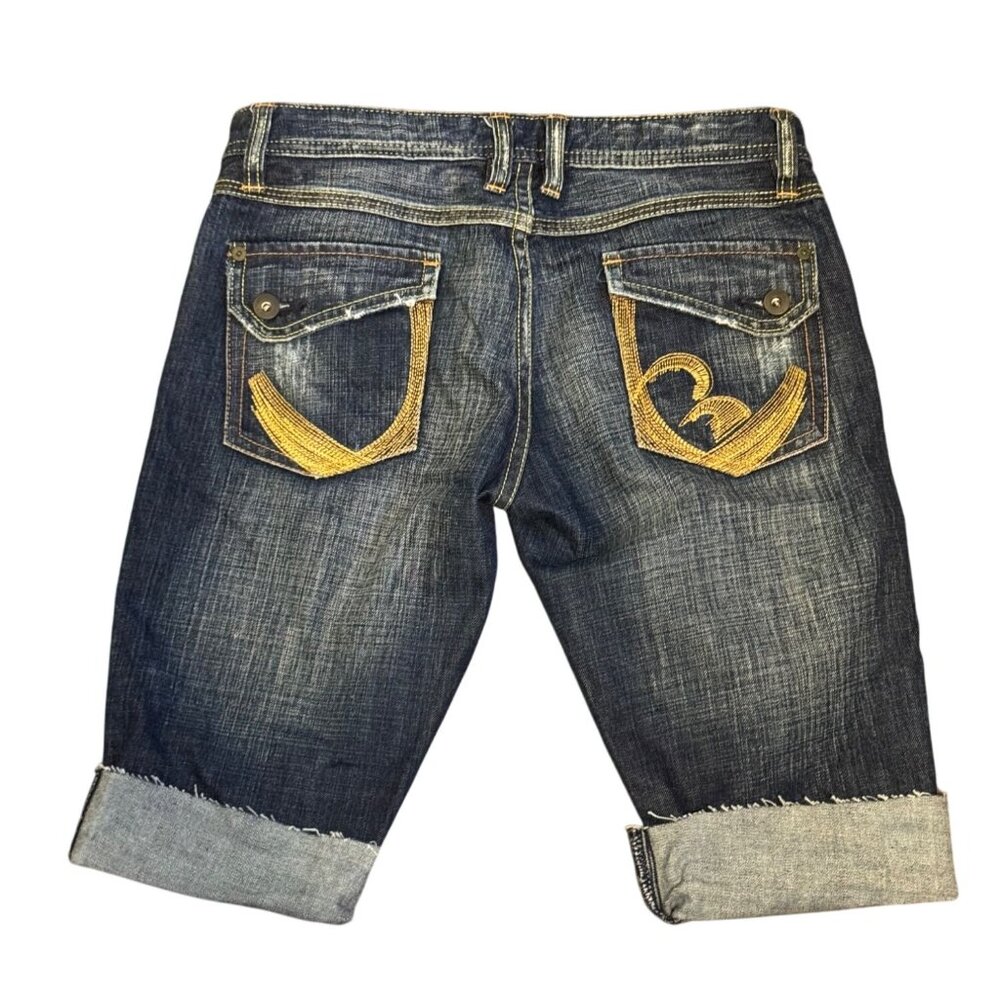 Buffalo David Bitton Tilly Womens Denim Bermuda Shorts Size 26 Dark Blue Embroid